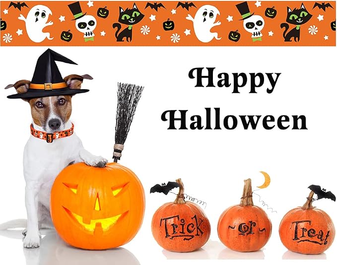 Mihqy Halloween Dog Collar - Pumpkin Bat Ghost Pattern - Adjustable for Small Medium Large Dogs(Halloween,M)