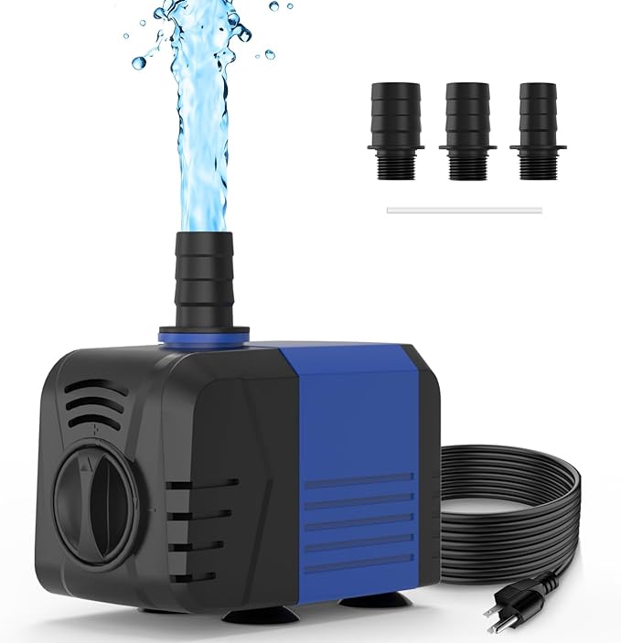400GPH Submersible Pump(1500L/H, 25W), Water Fountain Pump with Over Heating Protection, Ultra Quiet Water Pump for Aquariums, Ponds, Hydroponics, Fountains