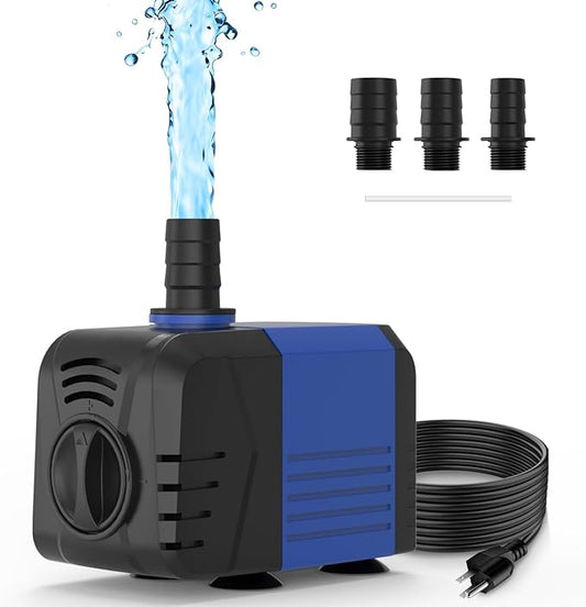 400GPH Submersible Pump(1500L/H, 25W), Water Fountain Pump with Over Heating Protection, Ultra Quiet Water Pump for Aquariums, Ponds, Hydroponics, Fountains