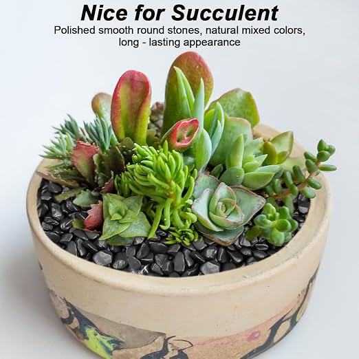 Decorative River Rocks & Landscaping Pebbles for Potted Plants | Smooth Polished Pebbles for DIY Resin Art, Vase Fillers, Aquarium Gravel, and Potted Plants(Black, 10 Pounds)