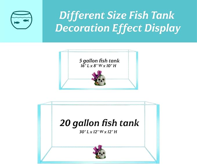 Skull Aquarium Hideout with Coral – Betta Fish Tank Decorations, Shrimp Cave & Small Fish Hideaway, Resin Underwater Skull Decor for Freshwater Aquarium