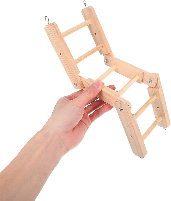 Unomor Wooden Bird Ladder for Cage, Foldable Parrot Climbing Ladder Claw and Beak Grinding, Large Natural Bird Perch for Macaws, Parakeets, and Small Pets