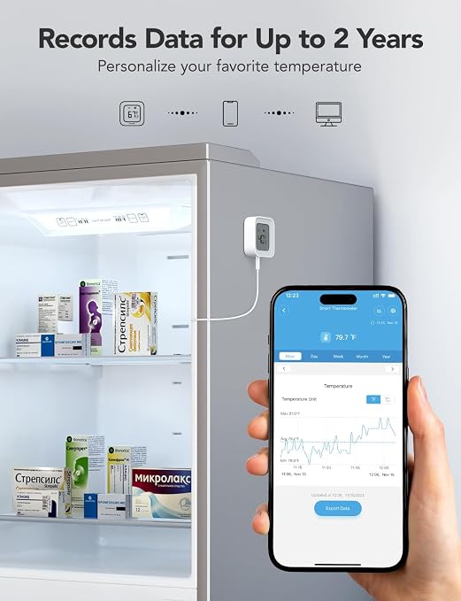 GoveeLife Bluetooth Refrigerator Thermometer with LCD Disaplay, 1-Pack | Freezer alarm fridge monitor with app alerts & anti-false, 197ft range, 2-yr data export. For freezer/fish tank/hot tub