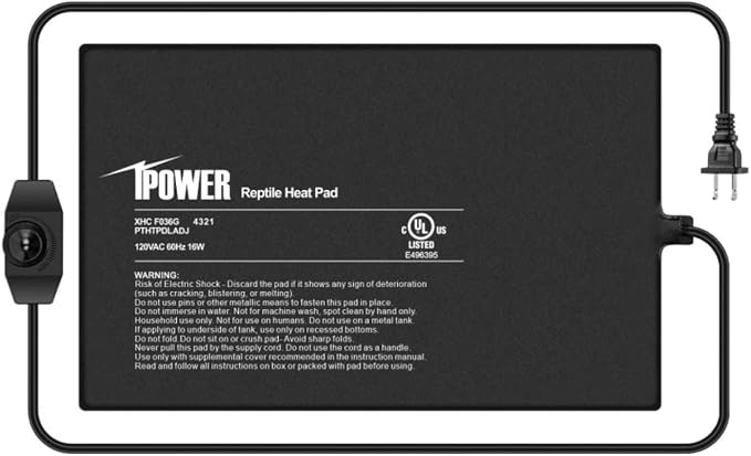 iPower 8 by 12-Inch 16 Watts Reptile Heating Mat with Temperature Controller Under Tank Warmer Terrarium Heat Pad for Reptiles and Amphibians, Black
