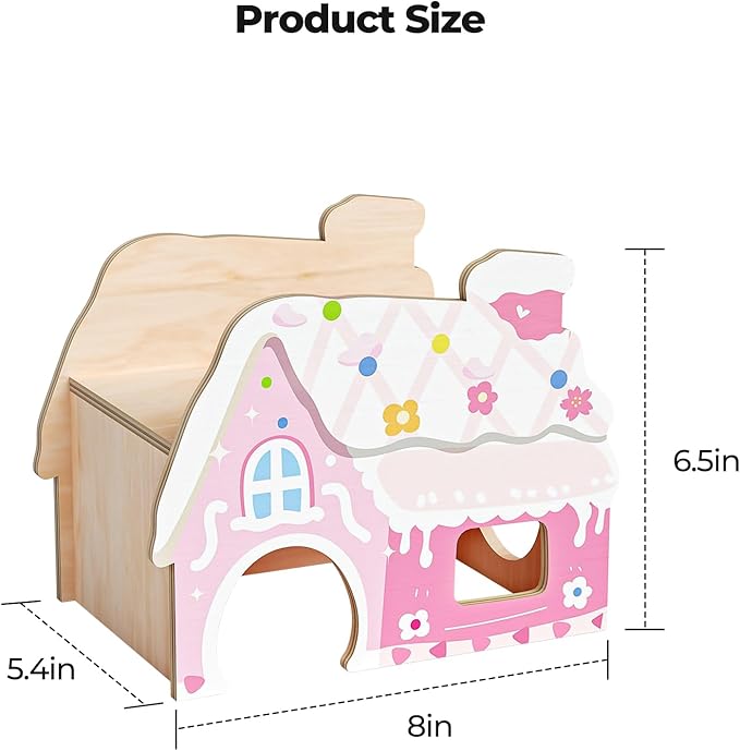 mini&moe Hamster Hideout - Wooden Hamster House Multiple Entrances Small Animal Habitat Cage Accessories & Decor for Syrian Dwarf Gerbils Rat Mouse