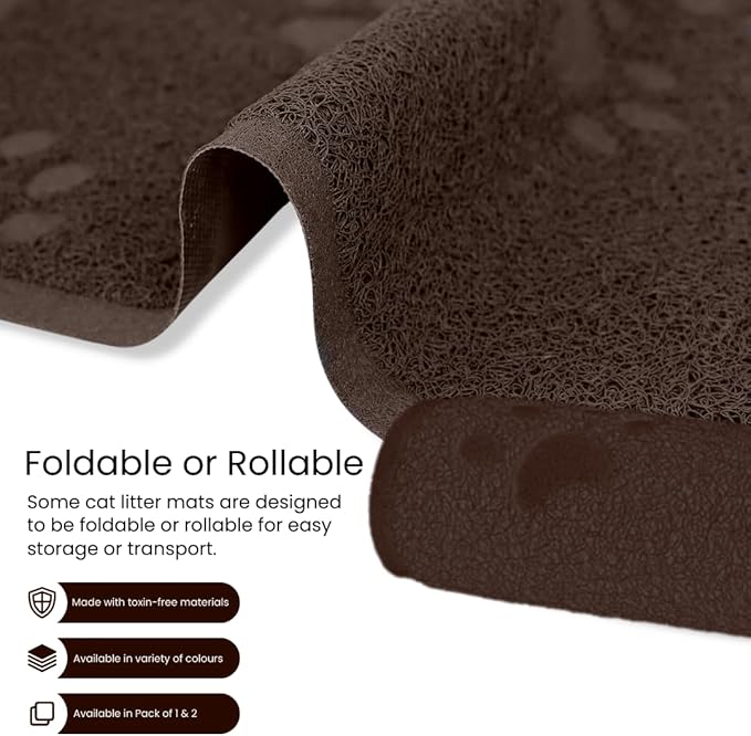 Andalus Medium Cat Litter Mat, Pack of 2 - Waterproof, Non-Slip & Easy to Clean Cat Litter Box Mat for Extra Efficient Pet Litter-Trapping, Brown (23.5” X 15.75”)