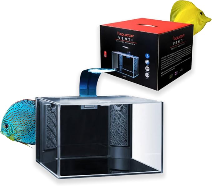 Aquatop Venti Professional Showcase Glass Aquarium Kit, 5-Gal - All-in-One for Freshwater - LED Light, Breza Air Pump & Replaceable Filter Cartridge | Freshwater setup, LED light, Breza air pump, replaceable filter cartridge