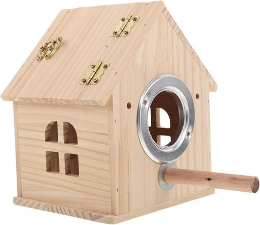 Wood Parakeet Nesting Box for Budgie Breeding and Parrots Mating Nest with Perch Small Wooden Bird Nesting House Suitable for Lovebirds Cockatiel Finch
