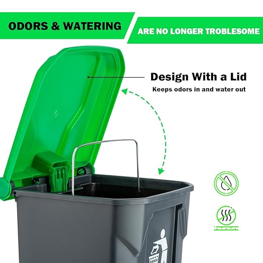 MXF Pooper Scooper Set - 28" Dog Pooper Scooper & Long Handle Stainless Metal Tray&Rake, 15 Litre Step Dog Poop Trash Can w/Removable Inner Bucket, 20 Waste Bags for Outdoors