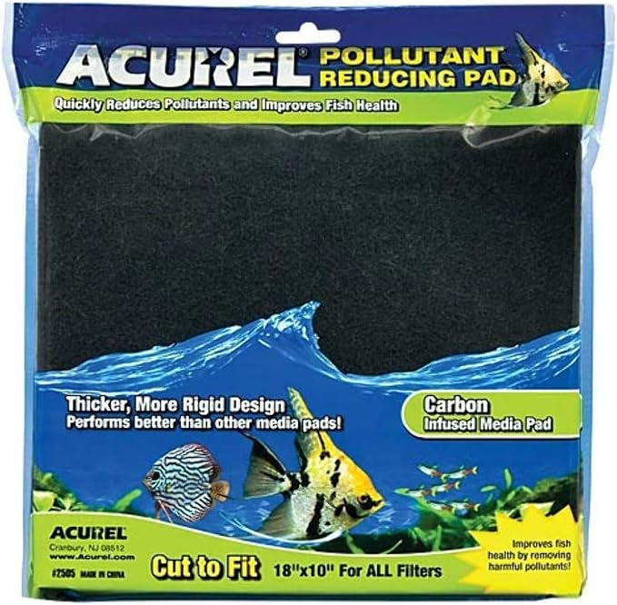 Acurel Carbon Infused Media Pad for Aquarium & Pond Filters, 10"x18" | Carbon Infused Filter Media, Helps Reduce Water Pollutants, Replaceable Pad, by Acurel