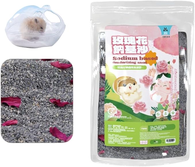 MANON ROSA Chinchilla Bath Sand-No-Dust Sand for Hygienic Bathing Litter Box - Ideal for Dwarf Hamsters Gerbils Mice Degus and Small Pets (S(2lb),Rose Urine Sand)
