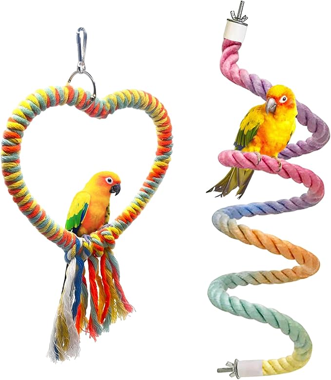 Bird Rope Swing Toy Parrot Climbing Perch Stand for Cockatiel Conure Cage Hanging Decor Parrot Natural Wood Stand Perch, Swing Natural Parrot Perch(Color)