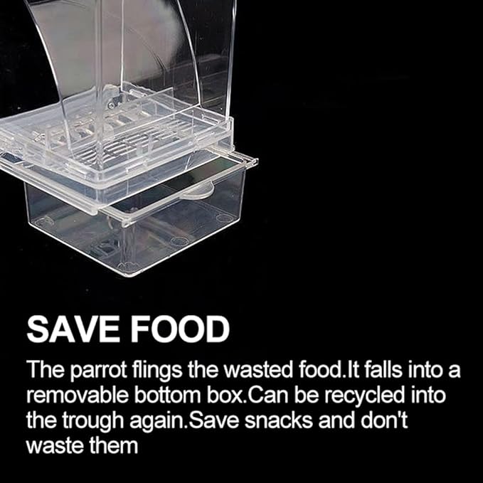No Mess Bird Feeder Automatic Parrot Feeder Cage Accessories, Clear Parakeet Seed Container Food Feeder for Cage, Cockatiel Finch Lovebirds Budgies Canary (A)