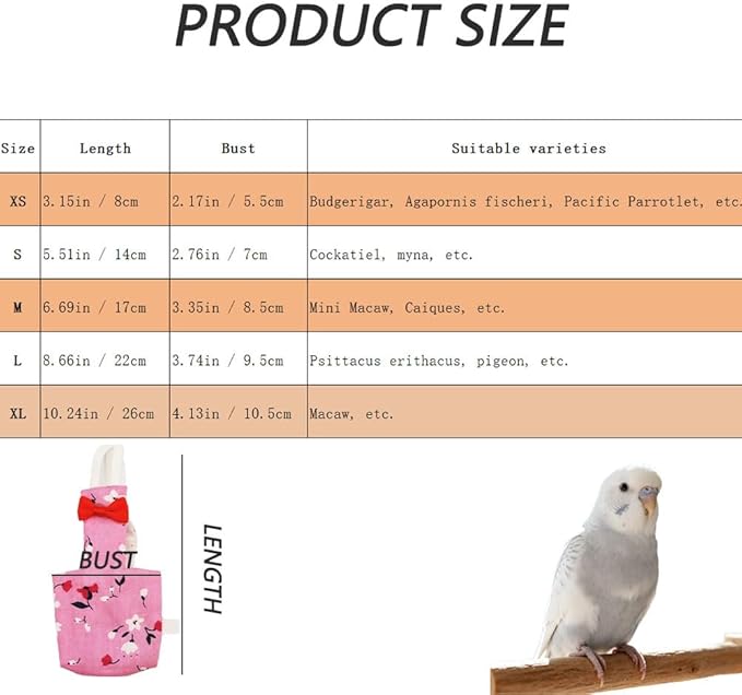 5pcs Bird Diaper Cute Printed Parrot Flight Suit Parrot Nappy Reusable Pigeon Pants Cockatiel Clothes for Parakeet Mini Macaw Budgie Canary for Indoor Outdoor - color2 XS