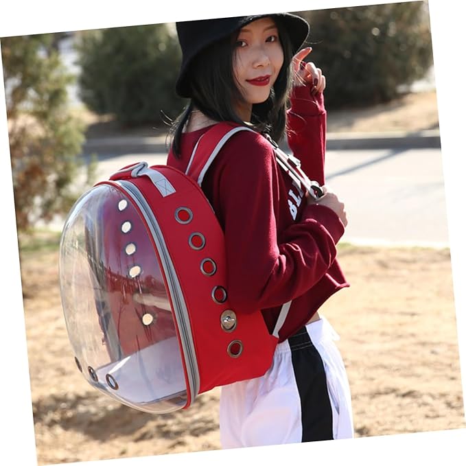 Portable Parrot Backpack Breathable Design and Wooden Bar for Outdoor Travel Pc Bird Carrier Red