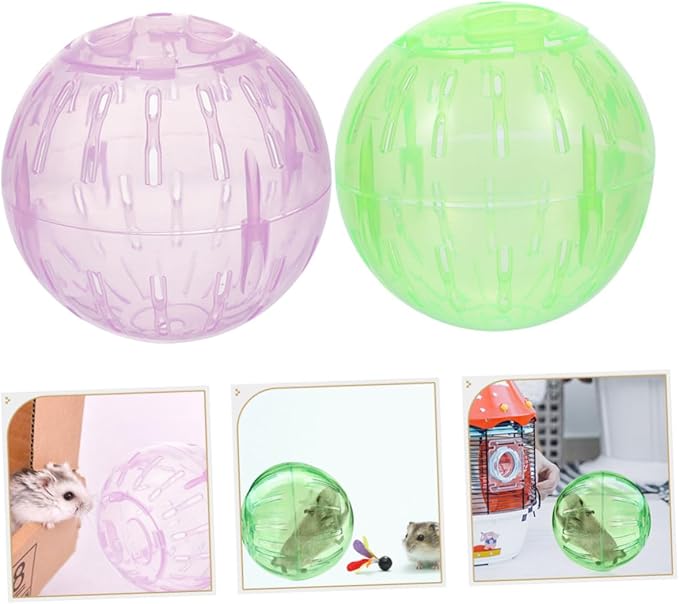 SUPVOX Dwarf Hamster Exercise Ball: 2-Pack 3.94" (10cm) Small Pet Running Balls - Ventilated Clear Exercise Toy for Dwarf Hamsters, Gerbils & Roborovski - Green & Pink