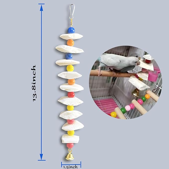 3 Pack Bird Toys with Cuttlebone for Birds,Parakeet Toys- Calcium Chew Toys & Grinding Stone for Parakeets, Budgies, Cockatiels, Lovebirds Prevents Destructive Chewing, Easy to Install