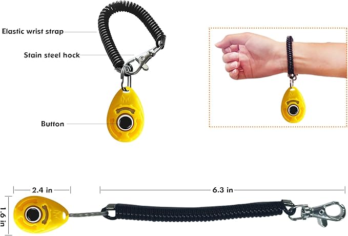 BONSO Dog Training Clicker with Adjustable Wrist Strap - Positive Reinforcement Pet Training Clicker for Dogs, Cats, and Puppies (Yellow)