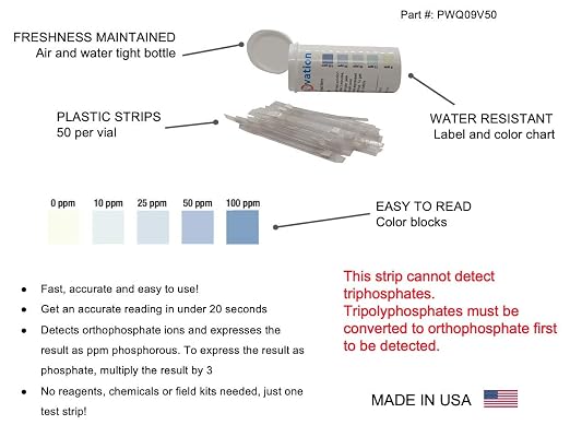 Phosphorus and Phosphate Test Strips, 0-100 ppm, 50-Pack | Made in USA, Water Quality