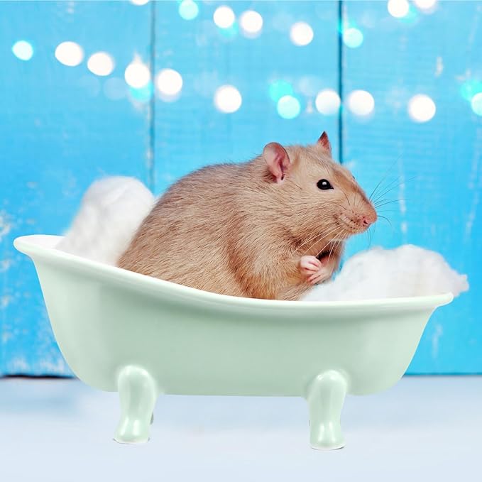 VICASKY Hamster Ceramic Bathtub Small Animal Bed Pet Sleeping Chinchilla Bath Hideout Toys Guinea Pig Food Bowl for Hamster Habitat House Light Green,6.14 X 3.14 X 2.75 Inch
