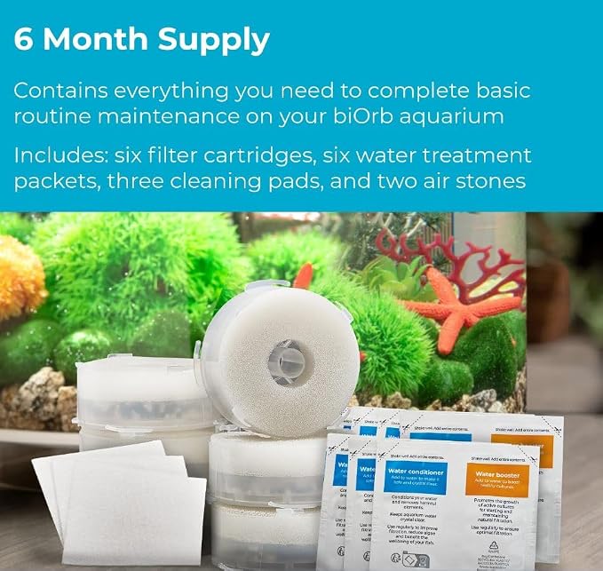 biOrb Service Kit Value Pack, Genuine Aquarium Replacements with 6 Filter Cartridges, 3 Non-Abrasive Cleaning Pads, 2 Air Stones, and Essential Water Treatments
