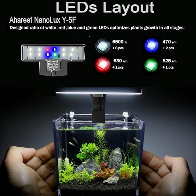 Nano Aquarium Light, 5W Full Spectrum LED Clip-On Fish Tank Light with Timer & Dimmer, 3 Lighting Modes for Freshwater Plants, Betta & Nano Tanks (1–5 Gallons)