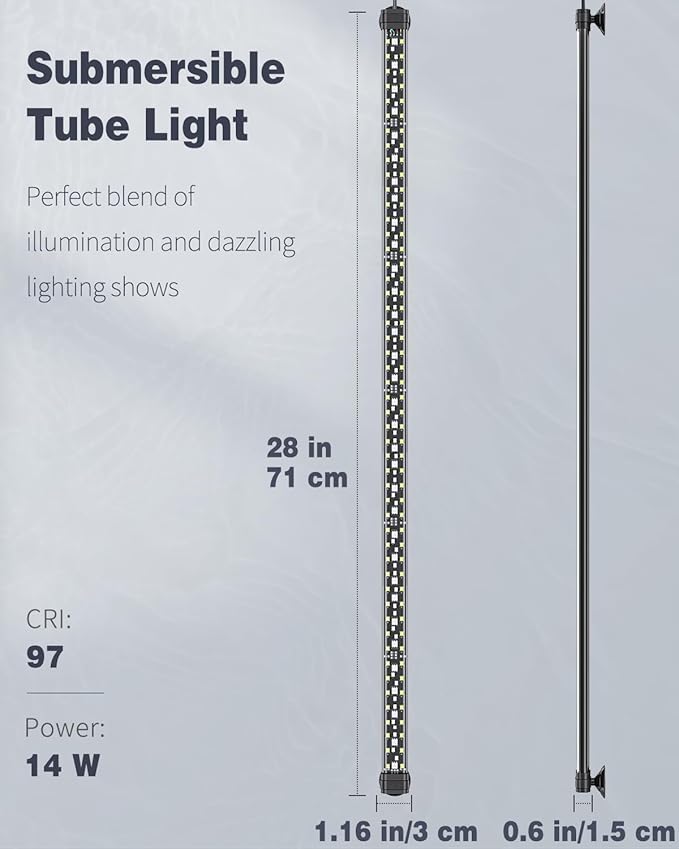 Pawfly 14W Aquarium LED Light 28 Inch 24/7 Fish Tank with Full Spectrum Brilliant White Blue Red Green Lights Multi-Colored LEDs with D/N Mode Single Color Effect Timer and Adjustable Brightness