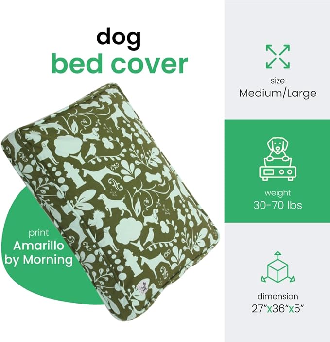 Molly Mutt Medium to Large Dog Bed Cover, Amarillo by Morning, Olive Green & Light Blue 27"x36"x5"