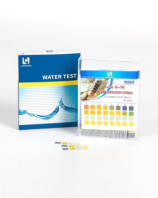 LOHAND pH Test Strips, 100 Strips, 0-14 Range Universal pH Paper | Fast & Convenient, Rapid Test for Drinking Water, Food Liquid, Pool, Soil Liquid, Brewing, Urine, Saliva, Home Usage Water