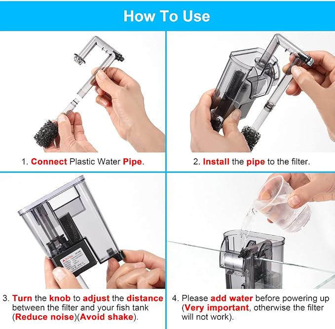 DaToo Aquarium Hang On Filter Small Fish Tank Hanging Filter Power Waterfall Filtration System for 10 to 20 Gallon Aquariums