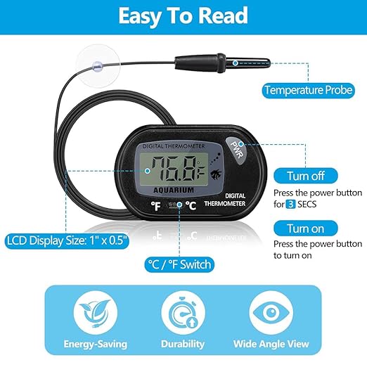 DaToo Aquarium Thermometer with Large LCD Display Fahrenheit/Celsius(℉/℃) Fish Tank Thermometer for Aquarium Reptile Terrarium Digital Water Thermometer with Suction Cup(4 Pack)