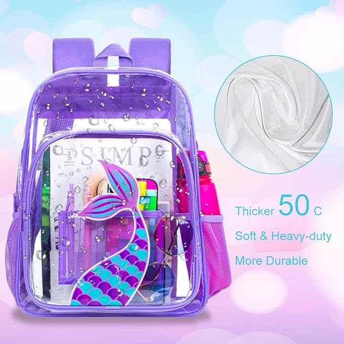 Clear Backpack for Girls and Boys, Kids Transparent Bookbag, 3PCS Cute See Through School Bag for Elementary Prechool