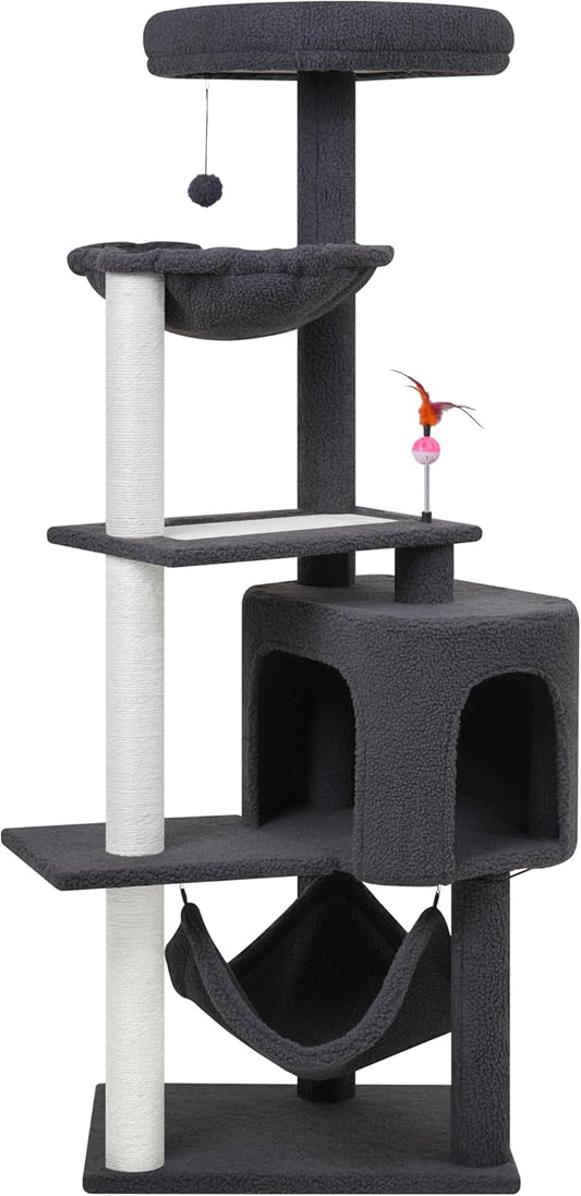 YUNIQUE Cat Tree with Cat Condo Scratch Posts Scratch Tablet and Big Hammock, (60.2‘’ Grey)