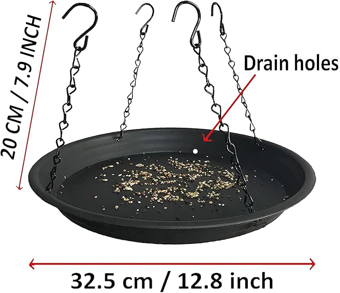 Large Hanging Bird Feeder Platform Seed Tray, Outdoor Garden Decoration for Wild Backyard Attracting Birds Works Great for catching Seed and Husk. （ Black ）