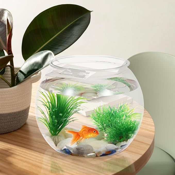 Totority Transparent Aquarium Tank 8.66 Inch Multi-Function Betta Fish Bowl Desktop Goldfish Tank Office Party Home Decor Durable Pet Material