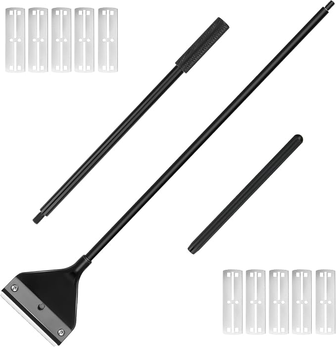Vimvins Algae Scraper for Glass Aquarium, Long Handle Fish Tank Algae Scraper with 10 Blades, Essential Aquarium Cleaning Tool.