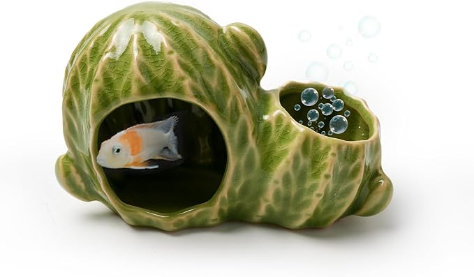 Green Aquarium Decor Ceramic Western Cactus Betta Fish Tank Cave | Smooth-Surface Safe for Fish Hiding & Breeding, Easy-Clean, No Assembly, for Play & Rest,Fits 2.5-5 Gallon Fish Tanks