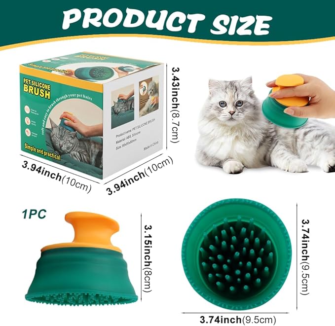 Cat Grooming Brush, Gentle Deshedding & Massage Brush for Indoor Cats, Dogs, Rabbits, Soft Silicone Pet Hair Remover, Reduces Shedding & Tangles, Scratch-Free(COLOR:Green)