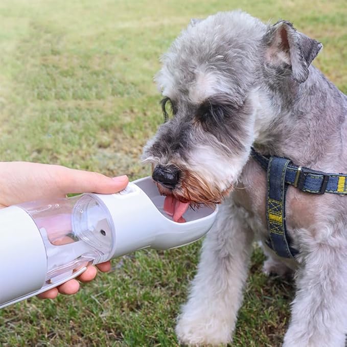 Baby Blue 4-in-1 Portable Dog Water Dispenser+Food Storage+Built-in Poop Bag Holder+Scoop | 258ml Water & 220ml Food Capacity | Leakproof | Food-Grade ABS Material.