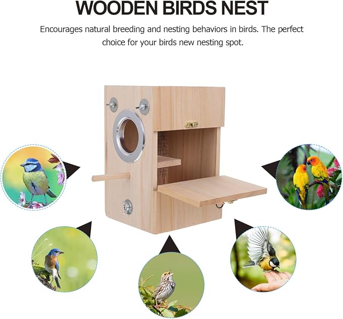 POPETPOP Parakeet Nesting Box, Wooden Bird Breeding Box for Cage, Parrots Mating House with Divided Interior for Cockatiel Finch Lovebirds Conure - Bird Cage Accessories
