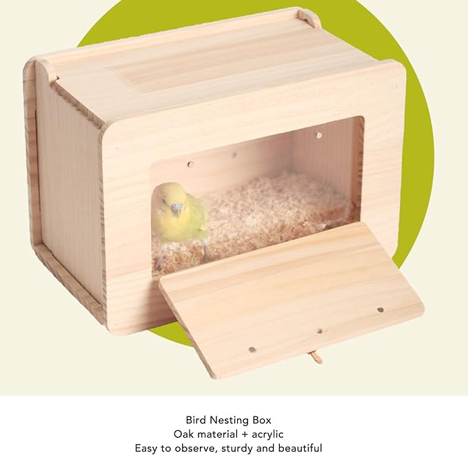 Buachois Bird Nest Box, Parrot Breeding House, Wooden Acrylic Parrots Nesting Box Spacious Insulated Bird Mating Boxes for Lovebirds Cockatiel Conure Cockatoo Budgie