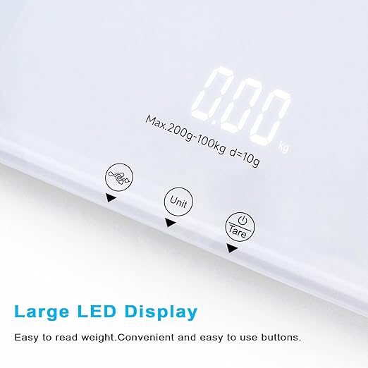 UNIWEIGH Digital Pet Scale 220lbs x10g Accuracy,Dog/Cat Animal Scales with 3 Weighing Units/Tare/Hold Function,Baby Scale for Pets,Tempered Glass Material,USB Charging,Large LED Platform Scale,White