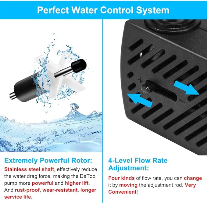 DaToo 95GPH 5W Small Submersible Water Pump Mini Fountain Pump Ultra Quiet For Aquarium Fish Tank Pond Statuary Hydroponics