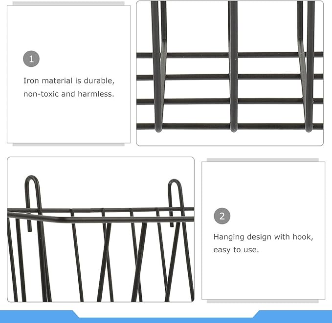Hay Feeder for Rabbit, Guinea Pig, Bunny, Chinchilla, Heavy-Duty Metal Frame Hay Feeder, Small Animal Basket with Hook Metal Grass Holder Black