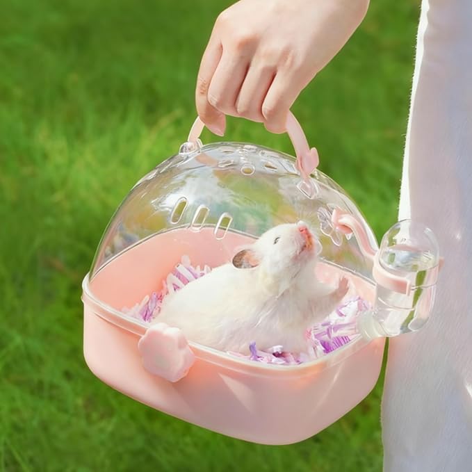 Hamster Carrier Cage, Portable Small Animal Carrier Cage with Water Bottle, Guinea Pig Outgoing Cage Hamster Travel Carry Case for Small Pets, Gerbils, Chinchillas, Dwarf Hamster