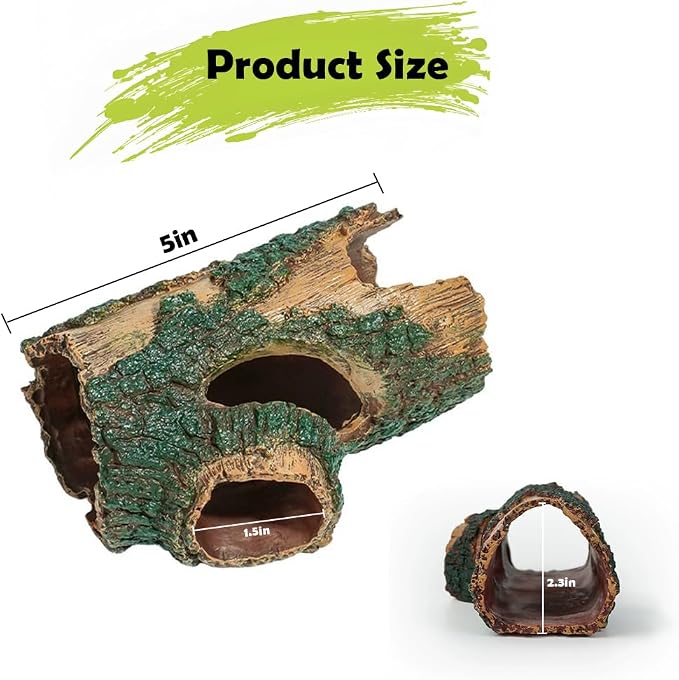 Shrimp & Fish Aquarium Decor, Hollow Tree Trunk for Fish Tank Decor, Artificial Wood Aquarium Caves and Hideouts, Betta Fish Tank Accessories