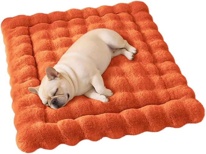 SOMAHE Cat & Dog Bed Mat, Soft Plush Faux Fur Kneading Pet Bed for 2 Cats or Small Dogs, Machine Washable Cat Sleeping Pad, Non-Slip Fluffy Pet Rug for Indoor Cats Kittens & Small Dogs,27x20 In Orange