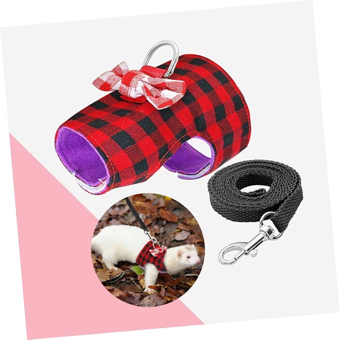 BESPORTBLE Lovely Pet Leash Breathable Mesh Fabric Vest for Small Animals for Hamsters and Guinea Pigs Red Grids