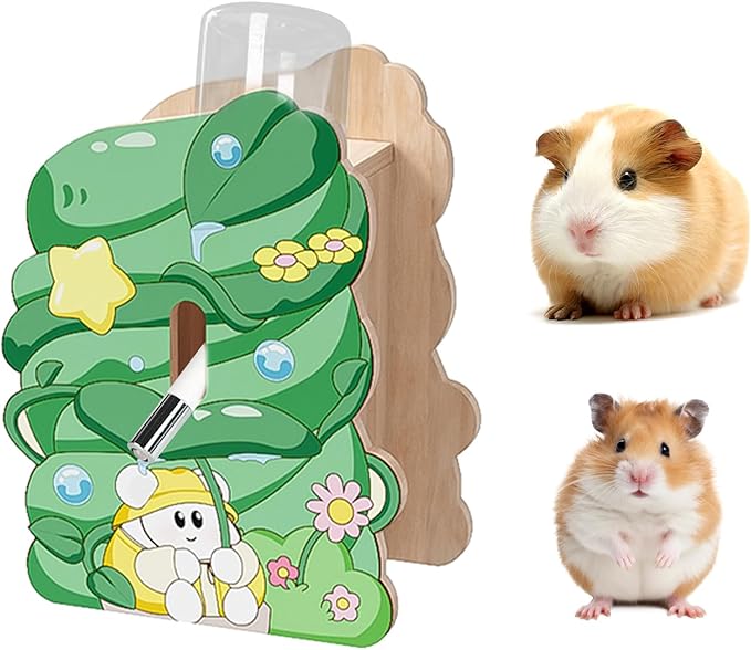 mini&moe Hamster Water Bottle for Glass Tank – Guinea Pig Water Bottle No Drip with Wooden Holder, Small Animal Water Dispenser for Rats, Chinchillas, Gerbils, Sugar Gliders