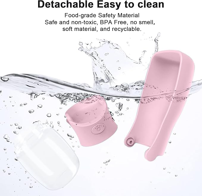 Portable Dog Water Bottle for Walking – 19oz / 12oz Foldable Pet Water Dispenser for Puppies, Medium & Large Dogs – Leak Proof Travel Water Bowl for Small Animals Dog Accessories(12OZ Pink)